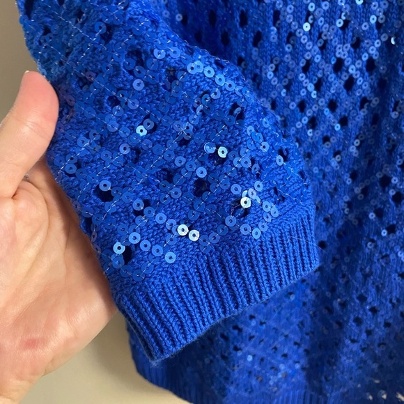 Chico’s Sasha sequin pullover crewneck sweater kinetic blue Large NWT - Picture 5 of 7